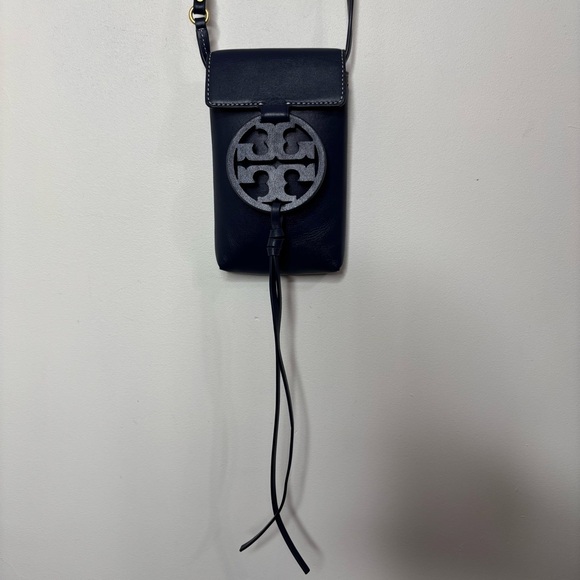Tory Burch Navy Blue Leather Miller Phone Crossbody Bag Logo  7" H x " W x 1" D - Picture 5 of 8
